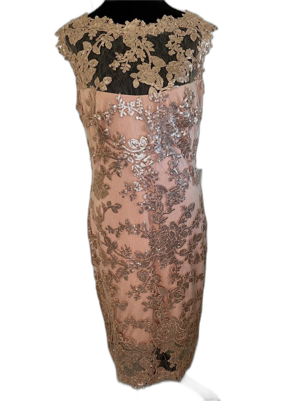 Tadashi Shoji Blush Champagne Sequined Lace Overlay Cocktail Formal Dress 8
